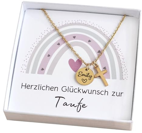 Kreuzkette Kette mit Kreuz Gold Silber Taufkette Namenskette mit Gravur Geschenk Taufe Kommunion Konfirmation Taufgeschenk Mädchen Junge Patenkind