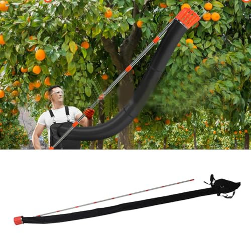 Ejoyous Cueilleur de Fruits avec Manche Télescopique, Cueilleur de Pommes Télescopique 3,96 M, Cueilleur de Fruits avec Sac Entonnoir, Cueilleur de Cerises en Acier Inoxydable, Cueilleur