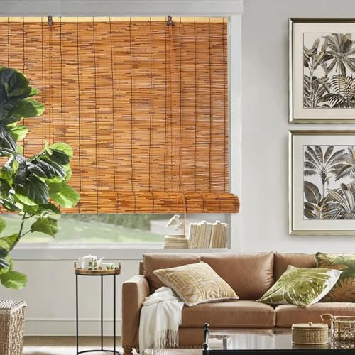 Bambusrollo Outdoor，Natural Bambusrollo Schilf Vorhang，Bambusvorhang Schilfvorhänge，Atmungsaktiv，70% Verdunkelung，Mit Hakenaufhängung，Lichtfilterung，Für Fenster/Terrasse/Balkon(80x220cm/31.5x86.5in)