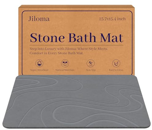 Jiloma Stone Bath Mat Diatomite Stone Mats for Bathroom Non-Slip Diatomaceous Earth Shower Mat Super Absorbent Bathroom Floor Mat Natural Easy to Clean(24 * 16 Grey)