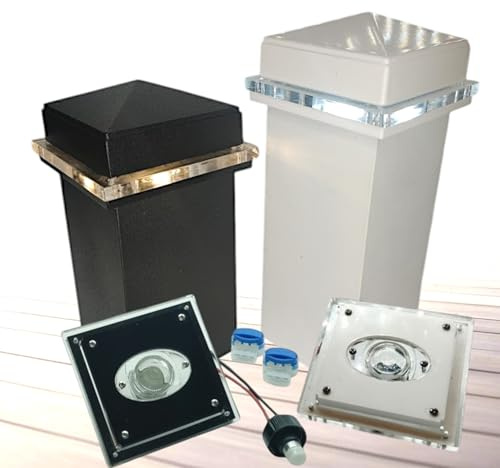 DekLights® Pro Line LED Post Cap Light Module for Aluminum Deck Railing & Fence Posts. Our Glass Edge Style Module to use with Your existing Post caps. Replaceable LED bulb (Brown (Bronze) 3000k, 3x3)