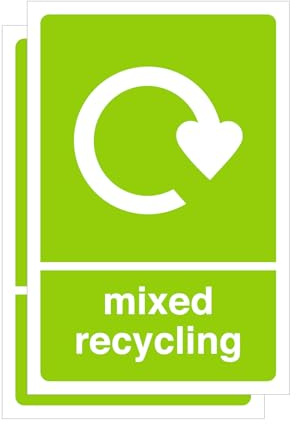 Waste Bin Stickers Sign, General Waste, Garden Waste, Mixed Paper & Card, Kitchen Waste, Plastic, Recyclinc 150 x 100 mm, Self-Adhesive, Set of 2 (Mixed Recycling)