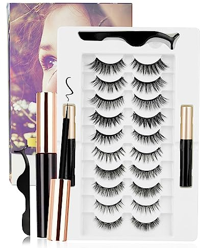 Olutula 10 Pairs Magnetic Lashes, Reusable Natural Look Magnetic Eyelashes with Eyeliner, No Glue Needed, Easy to Apply, Perfect for Weddings, Parties & Daily Wear (10 PAIR)