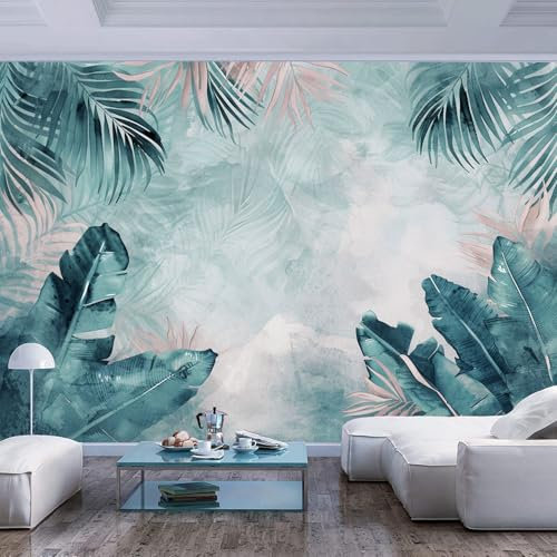 JIAOQSS 3D Papier Peint Panoramique feuilles de plantes tropicales feuilles de bananier Papier Peint Fleur Papier Peint Cuisine Lavable Mural Chambre Salon