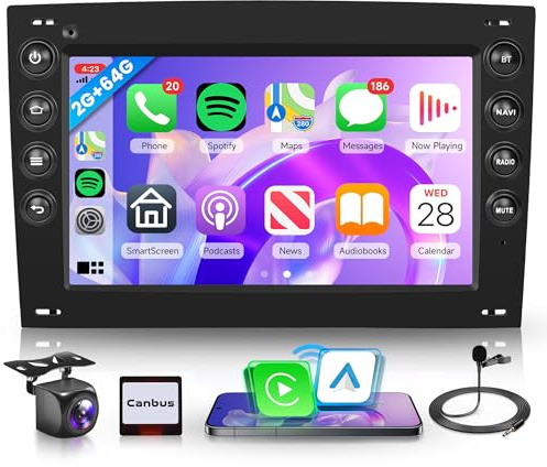 2G+64G Inalámbrico Carplay Android Radio Coche para Renault Megane 2 2002-2009 7 Pulgadas Touchscreen Radio Coche con Android Auto GPS Navi WiFi Mirror Link Bluetooth FM/RDS/USB/EQ/SWC Cámara Trasera