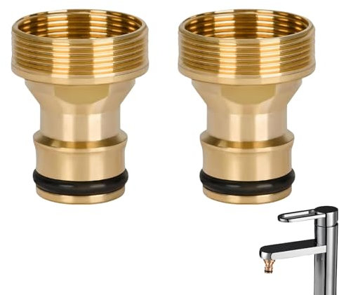 2 PCS Tap Hose Connector Adapter - 22 mm & 24 mm Threaded Brass Mixer Tap Adaptor for Kitchen Sink, Bathroom, Garden Hose - Hot Water Tap Connector with Sealing Tape, Indoor Faucet Pipe Fitting