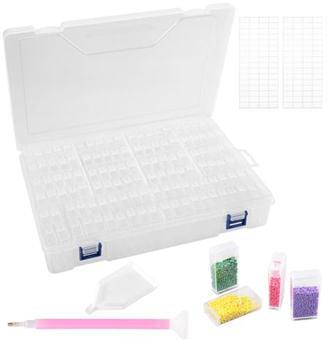 Scatole per accessori per pittura con diamanti, 124 pezzi, scatola per pittura con diamanti 5D, con 112 etichette per perline e altri accessori fai da te