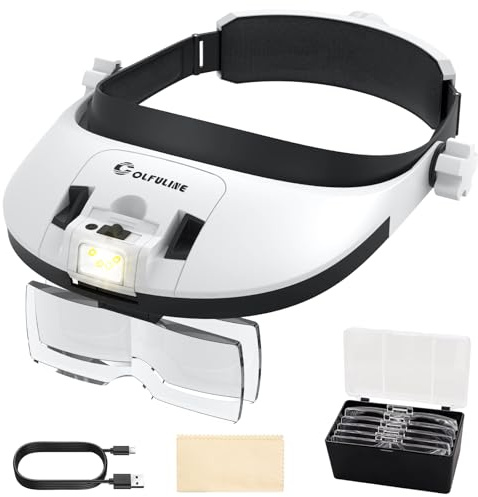 COLFULINE Gafas Lupas con 5 Lentes (1x 1.5X 2.0X 2.5X 3.5X) 8 LED Lupa Frontal Ajustable Color Frío y Cálido Recargable con Batería 900mAh para Joyería, Relojería, Electrónica