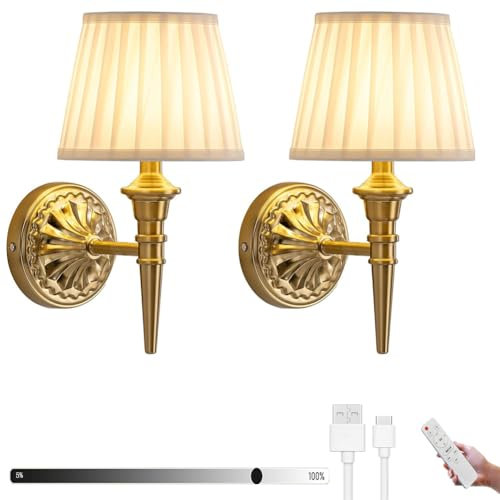 LOGT Lampada da Parete Ricaricabile Applique Dimmerabile Senza Fili con Telecomando e Interruttore a Sfioramento Luce da Parete 5200mAh Batteria Ricaricabile Lampada da Letto E27 2 Pezzi per Camera