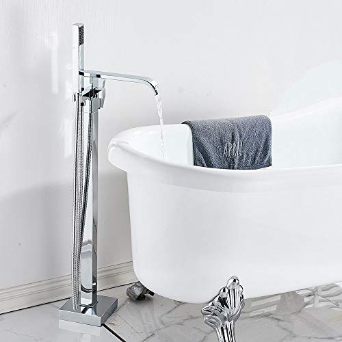 Aioneer Robinet De Baignoire-Douche sur Pied en Laiton Doré, Mitigeur De Baignoire sur Pieds, Eau Chaude Et Froide, Chromé