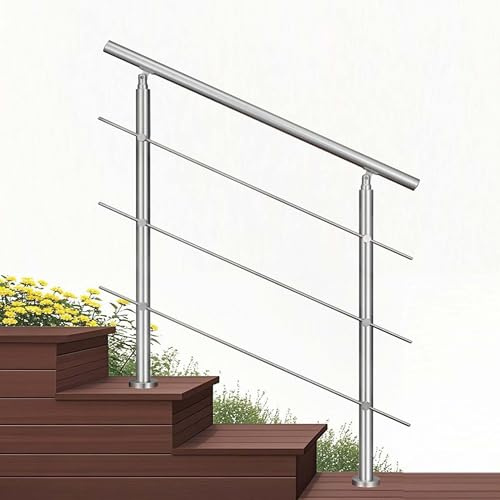 Garde-corps 100cm argenté, 1 main courante, 3 traverses, inox 201, intérieur et extérieur, design moderne - kit complet