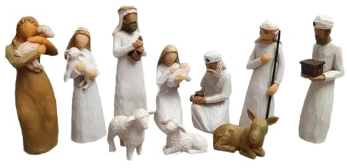 Krubbset Born Scene Willow-Tree figur, 10-delars figurer krubba harts, födsel jul, julkrubba med figurer, krubbscen krubba harts helig familj, dekoration