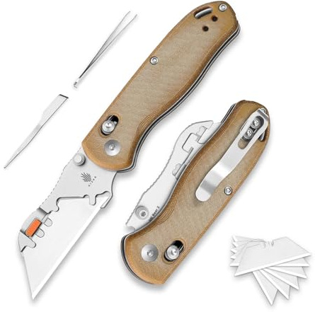 Kizer Uti BEAR 2 (Werkzeuglose Version) EDC Cuttermesser Taschenmesser | Schnellwechsel-Teppichmesser mit Kupplungssperre, Klappmesser mit 5 Stück 7 cm Rasierklingen und Taschenclip V3619JA7