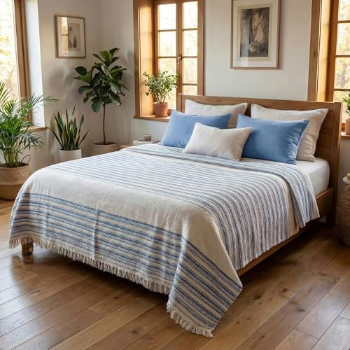 Loomvia Leichte Bettüberwurf & Tagesdecke 240x260 cm, 215 GSM, seidig weich Sommerdecke, Überwurf für Bett & Sofa, aus Baumwolle & Bambusviskose - Pflegeinfos unter Info zu diesem Artikel - Türkis