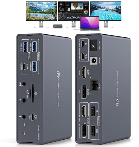TJCXELE Displaylink Docking Station 3 Monitors HDMI DP,19-in-1 USB C Laptop Docking Station Triple Display 4K 60Hz with PD100W,10Gbps USBC/A Ethernet/Card Readers/Audio for M1 M2 M3 M4/Mac & Windows