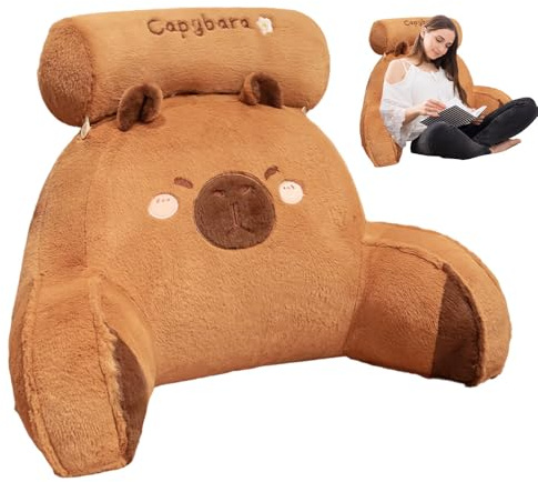 Capybara Lesekissen mit Nacken- und Armstütze, 60x40 cm Capybara Design Ergonomische Rückenstützkissen, Capybara Lesekissen für Bett, Niedliche Tier Plüsch Rückenstützkissen für Autositz Couch