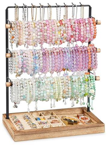Emfogoo 4 Etagen Armband Halter, Holz Armband Ständer Aufbewahrung mit Tablett, Große Kapazität Stehende Aufbewahrung zur Präsentation von Armbändern, Bangles und Uhren, für Haus, Craft Shows, Store