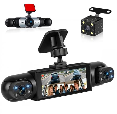 SIXTOP 3,16 Zoll Dash Cam 4-Kamera 1080P Full HD Dashcam mit 360° Rundumsicht - Inklusive Bewegungserkennung, Nachtsicht, Umkehren, 150° Weitwinkel & Loop Aufnahme Für PKW, LKW, Taxi