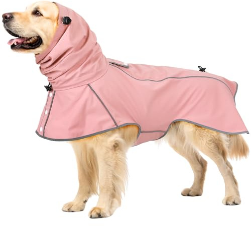 Ezierfy Hunderegenmantel - Wasserdichter Regenjacke für Hunde, Einstellbare Regenmantel für Mittlere, Große und Extra Große Hunde, Reflektierend, Atmungsaktiv, Rosa, L
