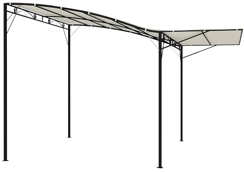 Outsunny Pergola paviljong 3 x 2,5 m stål med vattenavvisande justerbart tak solskydd trädgårdspaviljong för väggmontering eller fristående terrassbaldakin för balkong trädgård krämvit