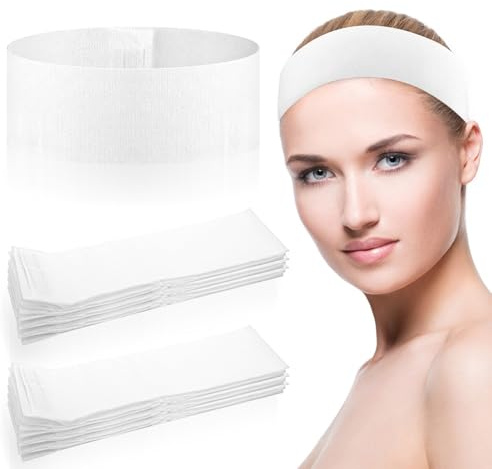 Qianyu 30 stycken engångs spa ansiktspannband vita kosmetika elastiskt hårband mjukt justerbart hudvård, pannband för kvinnor flickor ansiktsrengöring smink hårskyddsband