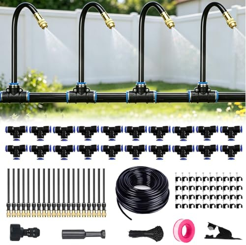 Système d'irrigation de jardin 20m : Irrigation goutte à goutte avec 20 buses de nébulisation en cuivre, réglables à 360° pour gazon, serre et balcon