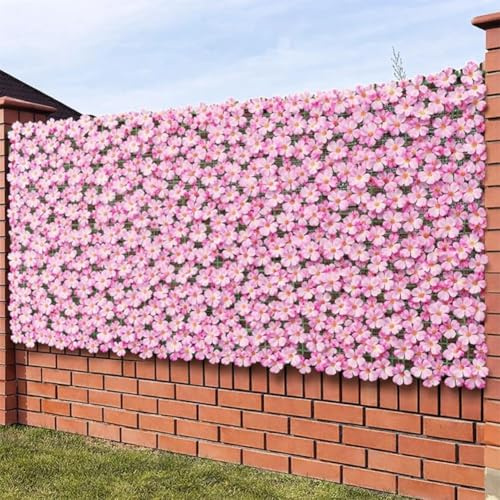 Cre8ve3 Siepe Artificiale Con Fiori Sintetica da Parete, Rotolo Frangivista Ornamentale da Muro, Ringhiera, Decorazione Anticaduta per Terrazzo, Balcone, Giardino, Esterno, 0.5 x 3 Metri (Fiori Rosa)
