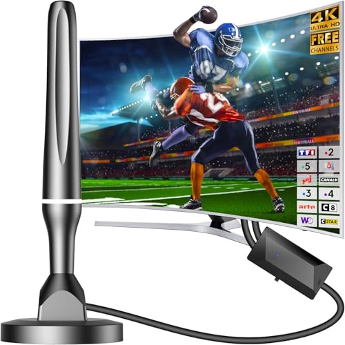 Antenne TV Intérieur Puissante TNT HD, 2026 Puissante Antenne TV Intérieur de Base magnétique puissante - 80km Réception Longue Portée à 360°, Compatible avec Portable 4K 1080P et Tous Les TVs
