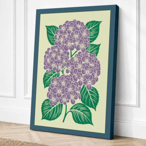 Flowering Hydrangea Botanical Canvas Wall Art Print 30x20 Inch | Ready to Hang, Gallery Wrapped, Fade-Resistant Inks, Securely Packaged, UK Made