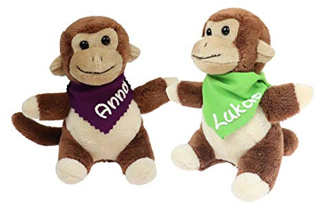 Kuscheltier Affe braun 14,5cm mit Namen am Halstuch- Personalisiertes Kuscheltier - Personalisiertes Kindergeburtstagsgeschenk - Stofftier mit Wunschbeschriftung für Mädchen und Jungen