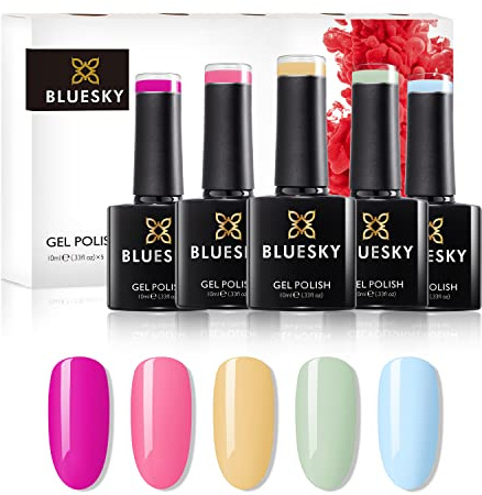 BLUESKY Gelnagellack Set | 5/6 UV Lacke zum Preis von 4/5 | Gel-Nagellack für glänzende und schöne Nägel | langer Halt von bis zu 3 Wochen (BLUESKY Endless Summer 5er Set)