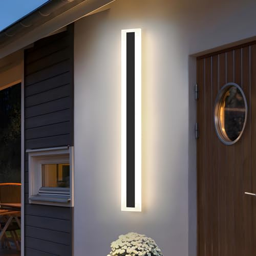 ZTWLEED Utomhus vägglampa 16 W, 80 cm, rektangulär utomhusvägglampa, naturvit 4 000K, vattentät IP65 utomhus vägglampa lång svart, AC110-265 V för trädgårdsvilla