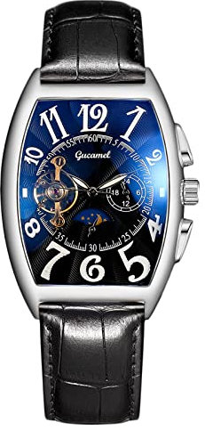 RORIOS Orologio Uomo Automatico Meccanico Orologio Da Polso Quadrante Scheletro Orologi con Cinturino in Pelle Tourbillon Orologi