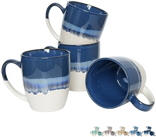 Bosmarlin Ceramic Coffee Mug Set of 4, 17 Oz, Coffee Cups with Big Handle, Microwave Safe, Unique Reactive Glaze