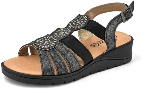 JOMIX Sandalias Mujer Verano con Hebilla Fabricadas en Italia Sandalias Cuña Mujer con Plantilla de Piel Auténtica