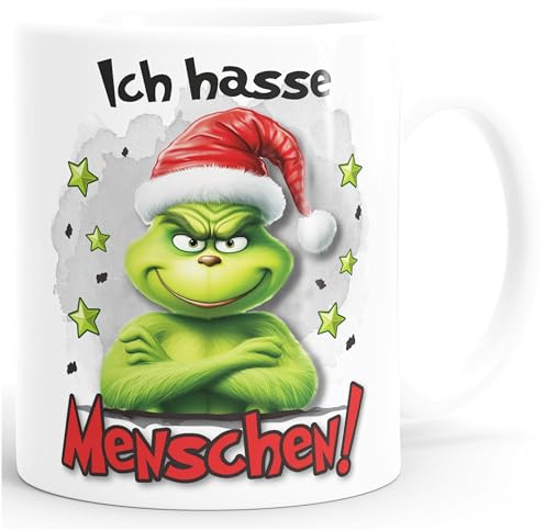 MoonWorks® Kaffee-Tasse Weihnachtsnörgler Geschenk für Weihnachtsmuffel Ich hasse Menschen Weihnachtstasse lustig Weiss standard
