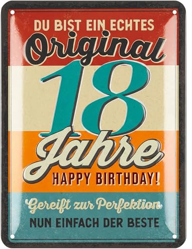LANOLU Blechschild Ortschschild 18. Geburtstag Junge - Alternative zur Geburtstagskarte 18 Jahre - Geschenke zum 18 Geburtstag und Geburtstagsdeko - lustige Schilder Deko aus Metall 15x20cm
