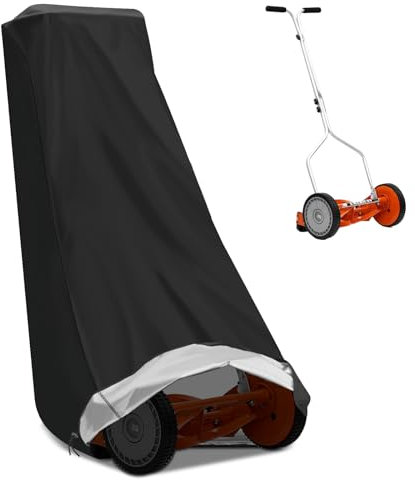 Outdoors Lawn Mower Cover Waterproof, 420D Heavy Duty UV Protection Lawn Tractor Cover with Drawstring, Universal Fit 18-21 Inch Push Reel Lawn Mower Cover, 21L x 13W x 45H