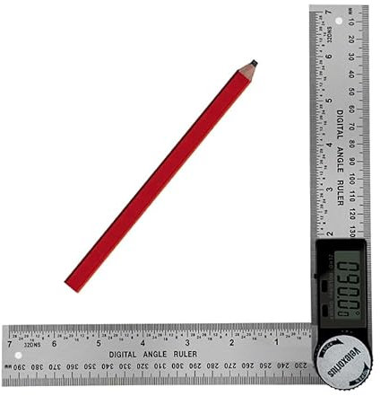 VXS 7 Inch/200mm Stainless Steel Digital Angle Finder Tool with Carpenter Pencil, Digital Protractor Steel Ruler for Internal & External Angle Measurement, LCD Digital Angle Gauge