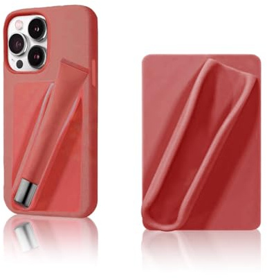 Leeneen Lippenstift-Halter, Handyhülle, Silikon-Halterung mit Lipgloss-Halter für Handyhülle mit Lipgloss-Halter, selbstklebender Lipgloss-Balsam, Handy-Kartenhalter für iPhone und Android (Hellbraun)