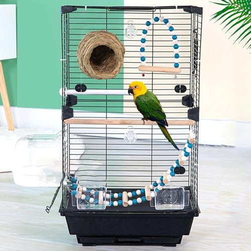 UUE Vogelkäfig für Wellensittiche & Nymphensittiche 37×28×63cm, Große Vogelvoliere mit Doppeltür & 8 Zubehör, Leicht zu Reinigen mit Herausnehmbarem Tablett, Für Innen & Außen​