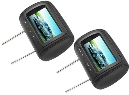 Pongnas Kopfstützenmonitor, 7-Zoll-HD-LCD-Videoplayer mit Kabelloser Fernbedienung, 2 Displays für Auto-Kopfstützen-DVD-Player, Universelles Schwarzes ABS
