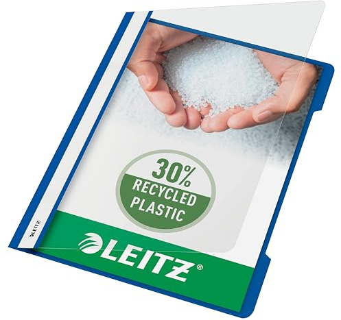 Leitz A4 Standard Schnellhefter, 25er Pack, 30% Pre-Consumer Recycling-Kunststoff, Hefter für A4-Blätter, 60 Blatt Kapazität, Ideal als Dokumententasche für Schule, Haushalt oder Büro, Blau, 41910035
