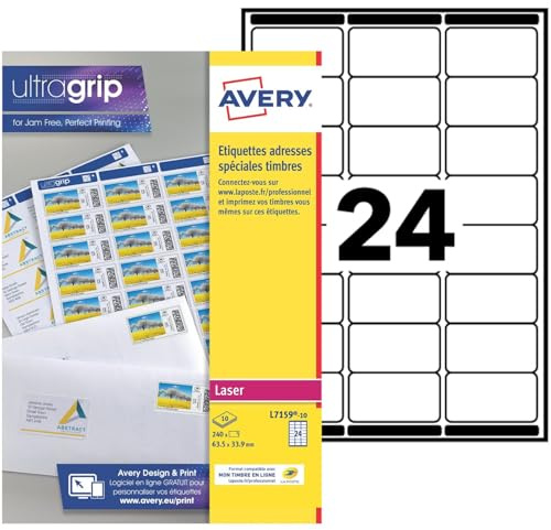 Avery 240 självhäftande adressetiketter vita stämplar - format 63,5 x 33,9 mm (laser)