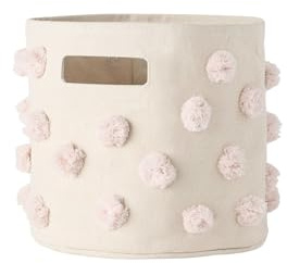 PEHR Pom Pom Basket, Pint (Blush) | 100% Cotton Canvas Storage for Nursery, Playroom & Home | Decorative Organizer | 10”D x 9”H