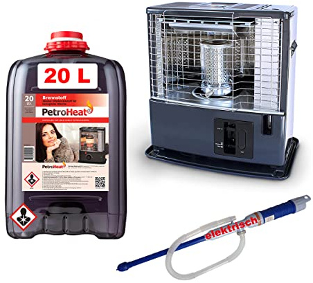 Petroleum-Ofen 3kW Tosai 360 A mit Pumpe elektrisch und Petroleum 20L Liter Camping-Heizung