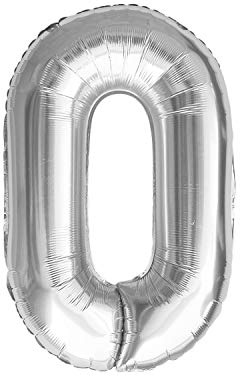 Oblique Unique® Folien Luftballon mit Zahl Nummer in Silber für Geburtstag Jubiläum Party Deko Folienballon - Zahl wählbar (Nr 0)