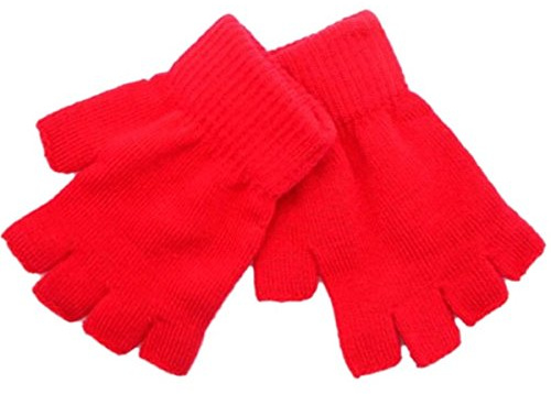 LKXHarleya Wolle Fingerlose Handschuhe, Handgelenk Halbe Finger Handschuhe Stricken, Winter Warme Handschuhe FäUstlinge, Unisex, Rot