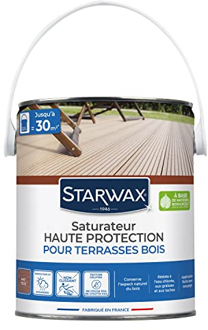 STARWAX Saturateur Haute Protection pour terrasses Bois 2,5L Teck | Protège et nourrit bois exotiques en profondeur, riche en huile de tung, résistance aux intempéries, rendement 10 à 12m²/L