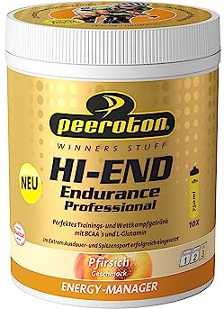 Peeroton Hi End Endurance Professional Pfirsich - Isotonisches Getränkepulver - hochwertig abgestimmte Kohlenhydrat Mischung mit BCAAs und Glutamin, Optimales Natrium-Kalium Verhältnis - 600 g